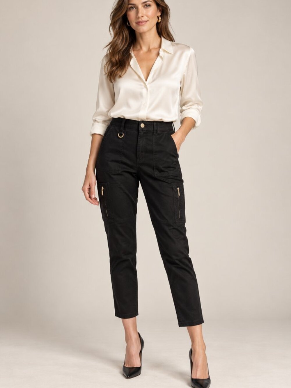 White House Black Market Black Slim Crop Cargo Pants. Size 6